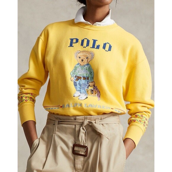 Polo Ralph Lauren Yellow Polo Bear Embroidered New Orleans Country Sweatshirt XS - Picture 4 of 16